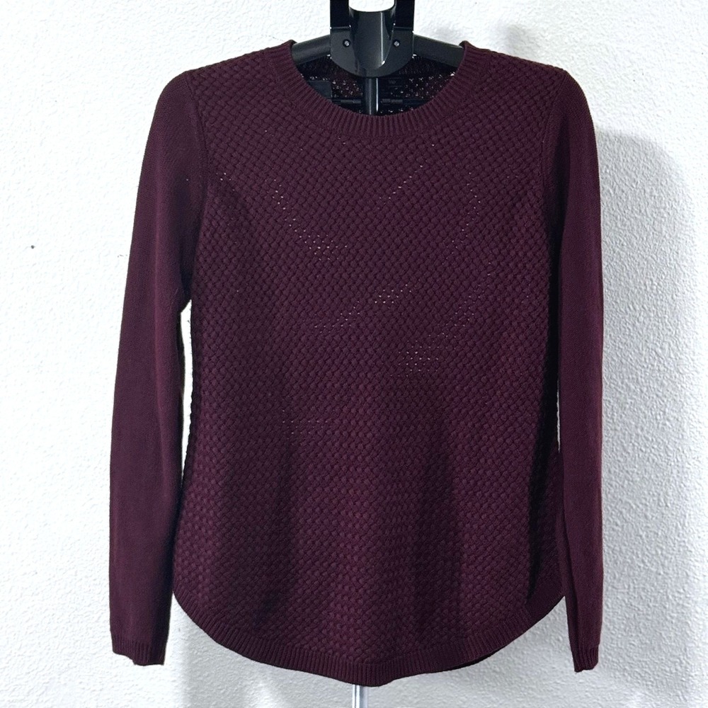 Lety & Me Burgundy Basketweave Knit Sweater with Elbow Patches Womens‎ Medium